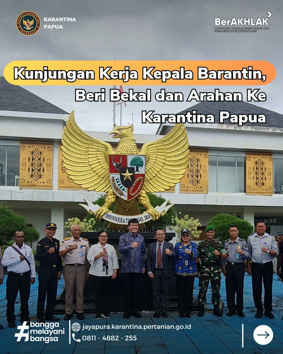 karantinapapua's tweet photo. Kunjungan Kerja Kepala Barantin, Beri Bekal dan Arahan Ke Karantina Papua

Jayapura - Rabu (17/01), Sahat. M Panggabean selaku Kepala Badan Karantina Indonesia menyambangi Indonesia Timur. Didampingi oleh Lutfi Nasir selaku Plt. Kepala BBKHIT Papua, serta jajarannya. https://t.co/N1DiCaLkrA