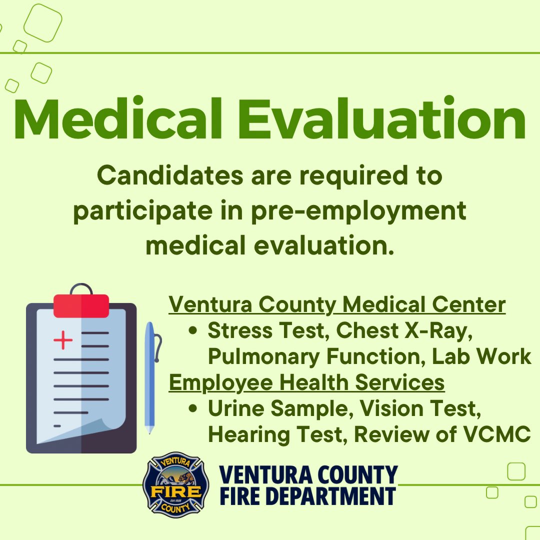 JoinVCFD's tweet image. The Background &amp;amp; Medical portion of the hiring process for Firefighter Trainees! 🔍🩺

An invitation to participate in this process does NOT guarantee a spot in the Fire Academy. 

Learn more at vcfd.org/become-a-firef…

#JoinVCFD #VCFD #VenturaCountyFireDepartment #VenturaCounty