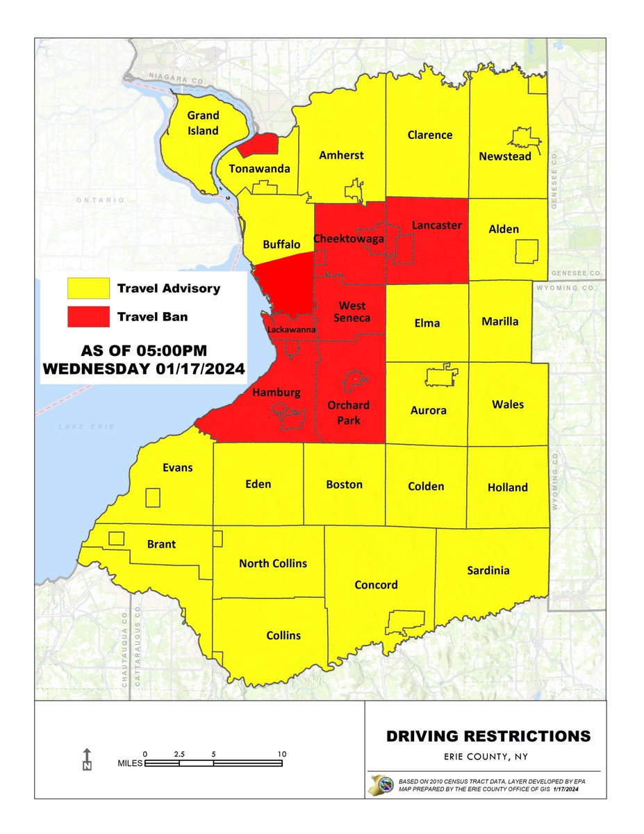 The City of Tonawanda has imposed a travel ban. Note that this does not include the Town of Tonawanda.