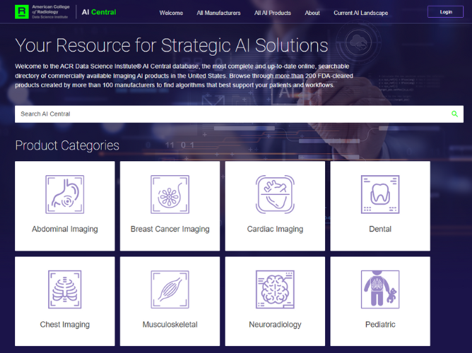 woojinrad's tweet image. The new AICentral.org simplifies finding imaging AI products by providing a centralized platform for searching and comparing products. 

Find out more 👉 bit.ly/4b1iw3C 
@AcrDsi #RadiologyAI #ImagingAI #radiology @RadiologyACR