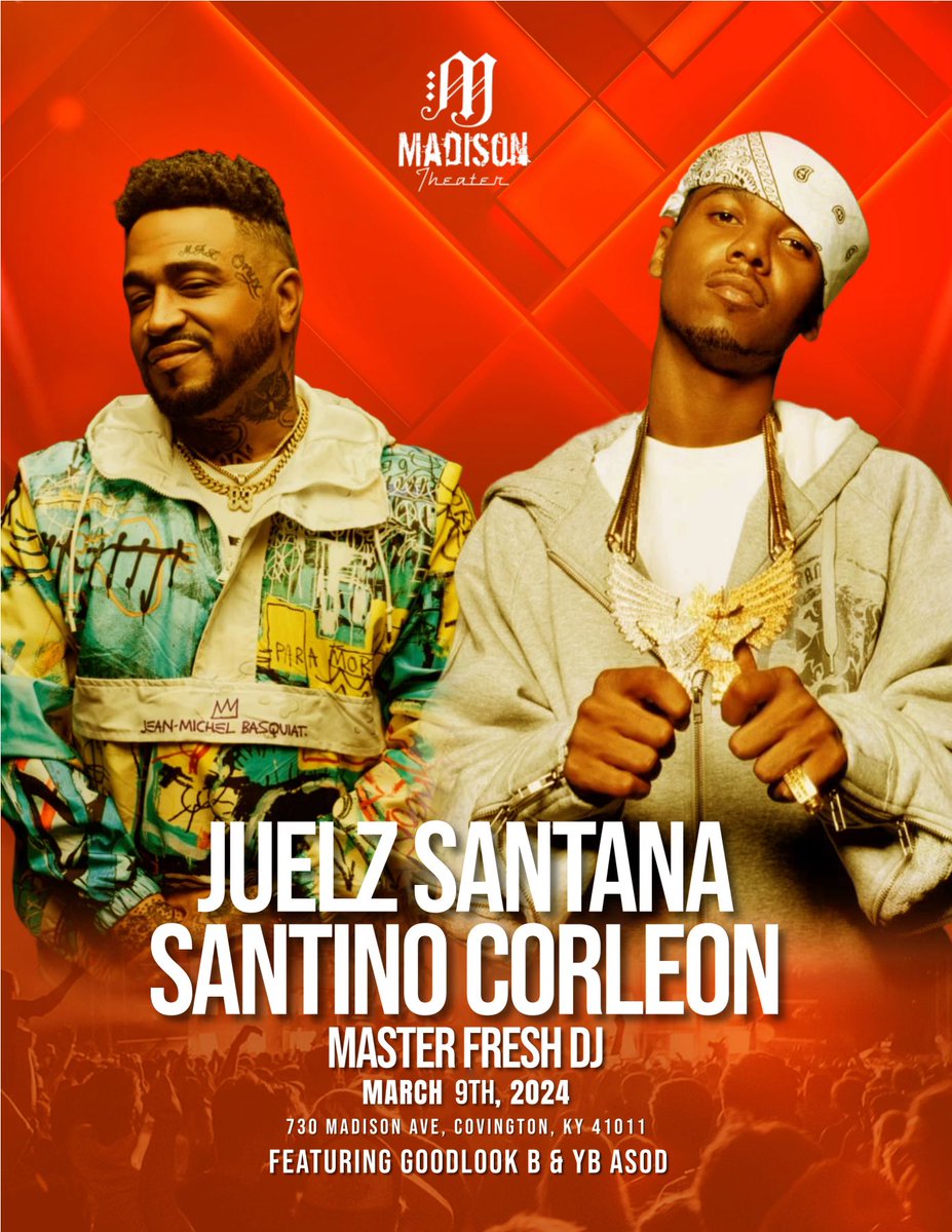 It's up! 🙌🏾💯 March 9th @thejuelzsantana x @SantinoCorleon x @MasterFreshDJ × @MadisonTheater  Trust me - 🗣You do not, I repeat, YOU DO NOT want to miss this show! Tickets go on sale soon - stay tuned! Let's Gooooooooooo