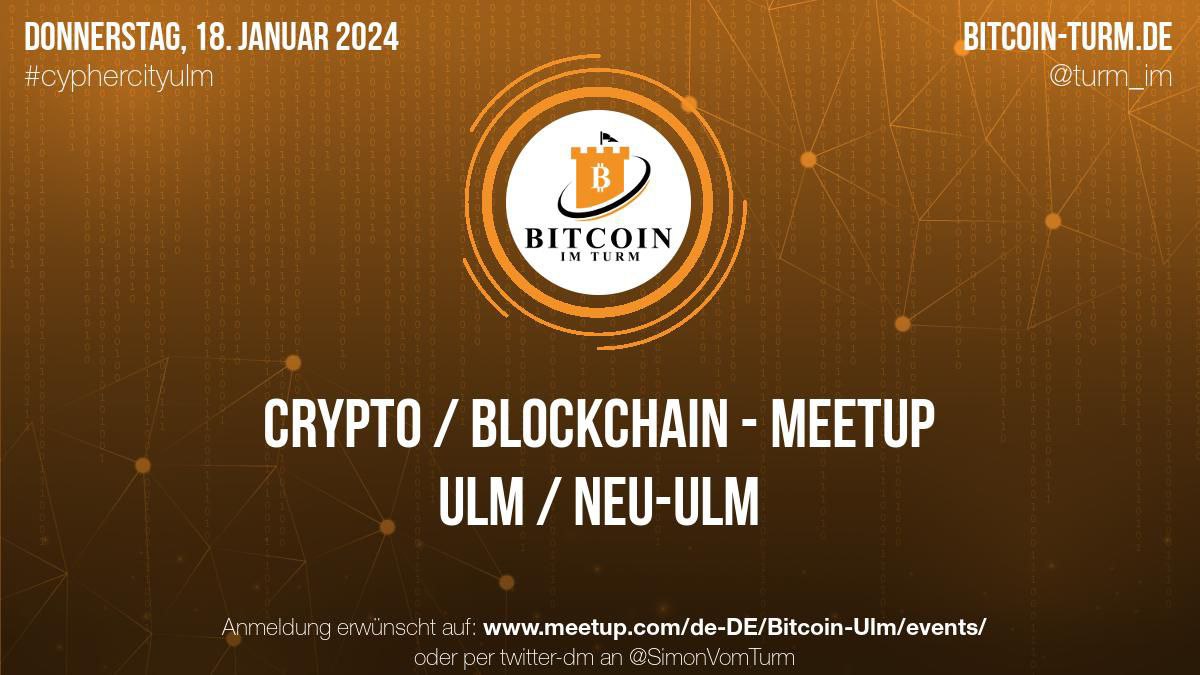 Auch im neuen Jahr geht es mit unserem #BitcoinMeetup fleißig weiter. Schaut vorbei, wir freuen uns. 
Wo: La Fontana Ulm
Wann: 19:00 Uhr
Was: #Bitcoin, #Lightning, #Philosophie, #Ökonomie, #Ökologie, #Physik usw. usw.
#CypherCityUlm #BitcoinImTurm