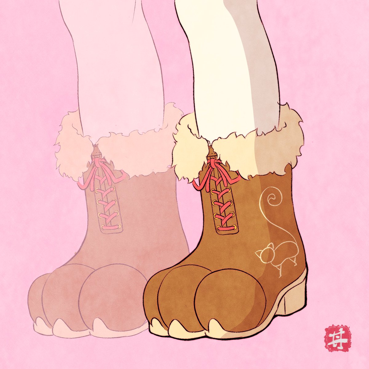 boots brown footwear artist logo fur-trimmed boots lace-up boots pink background fur trim  illustration images