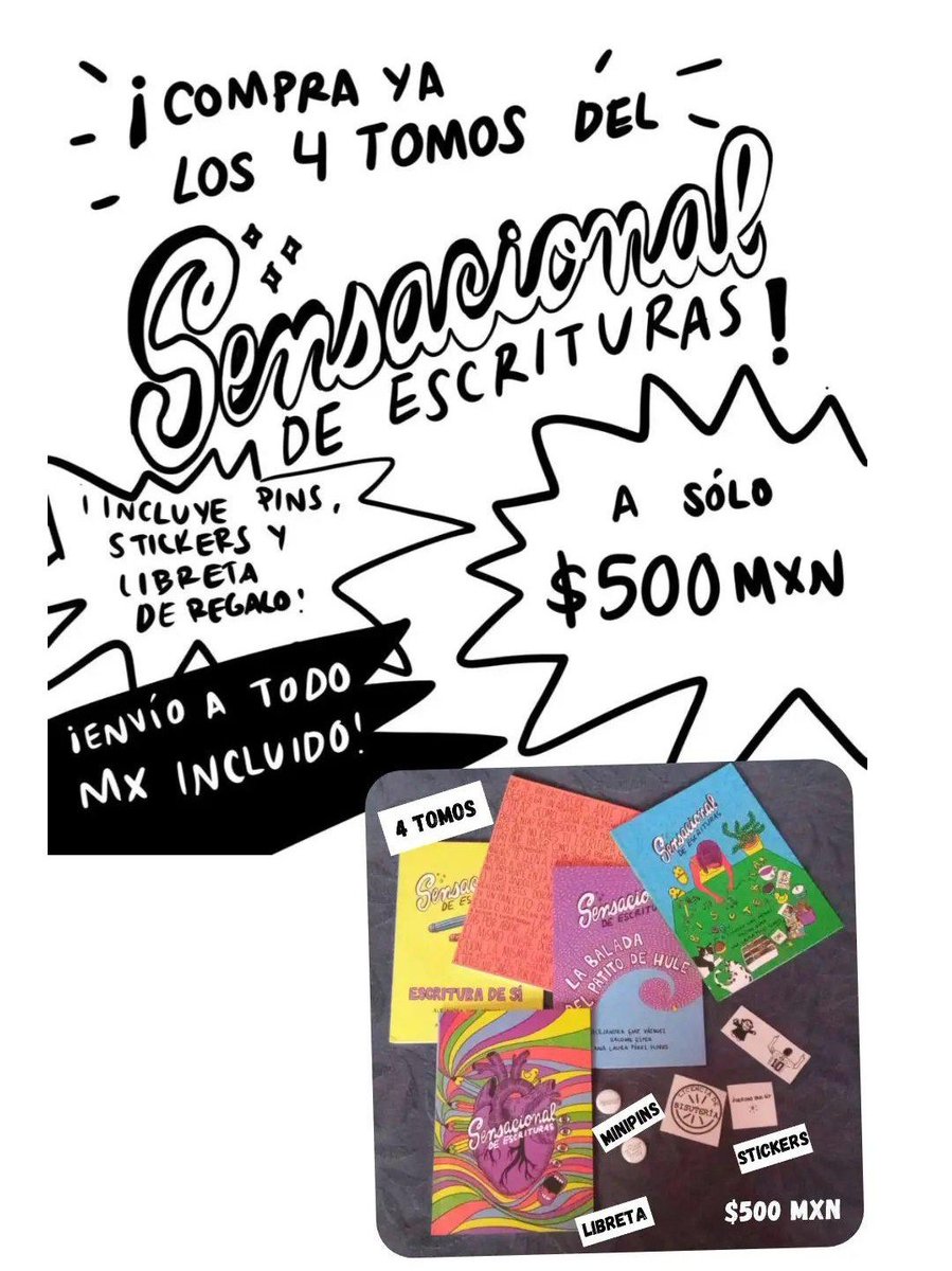 alejandraemeuve's tweet photo. Les recuerdo que está abierta la venta del @sen_sa_cio_nal completito por $500 MXN, envío incluido, y además les agregamos unos beios extras de edición especial (libreta, pins y stickers) que no encontrarán en ningún otro lado 💛🧡💜💙✨

Formulario: https://t.co/iymqjsV2ID https://t.co/TMQ1SclWtH