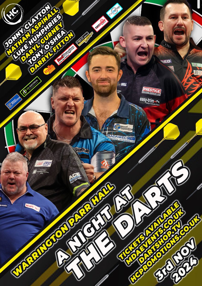 🚨NEW SHOW ANNOUNCEMENT🚨 The big names in darts are coming to Warrington this November!! 🏆 World Champ Luke Humphries is joined by Matchplay Champion Nathan Aspinall, Jonny Clayton, Daryl Gurney and more! Tickets: dartshop.tv/warrington/