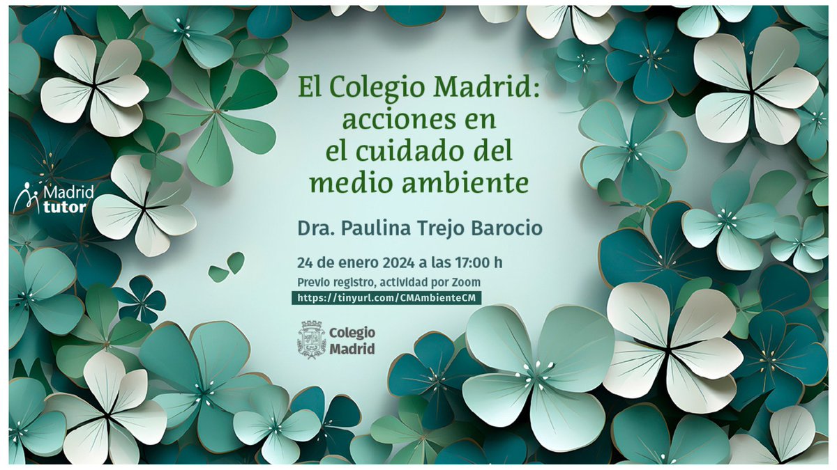ColegioMadridMX's tweet photo. Estimada comunidad del #ColegioMadridMX los invitamos a la conferencia:
🌿"El Colegio Madrid: acciones en el cuidado del medio ambiente"🌿, con la Dra. Paulina Trejo Barocio
📆30 de nov. ⏰17:00 H
Previo registro👇
https://t.co/1r4gFPMGGS
#MadridTutor #MadridBien #MedioAmbiente https://t.co/ktErpeWE0F