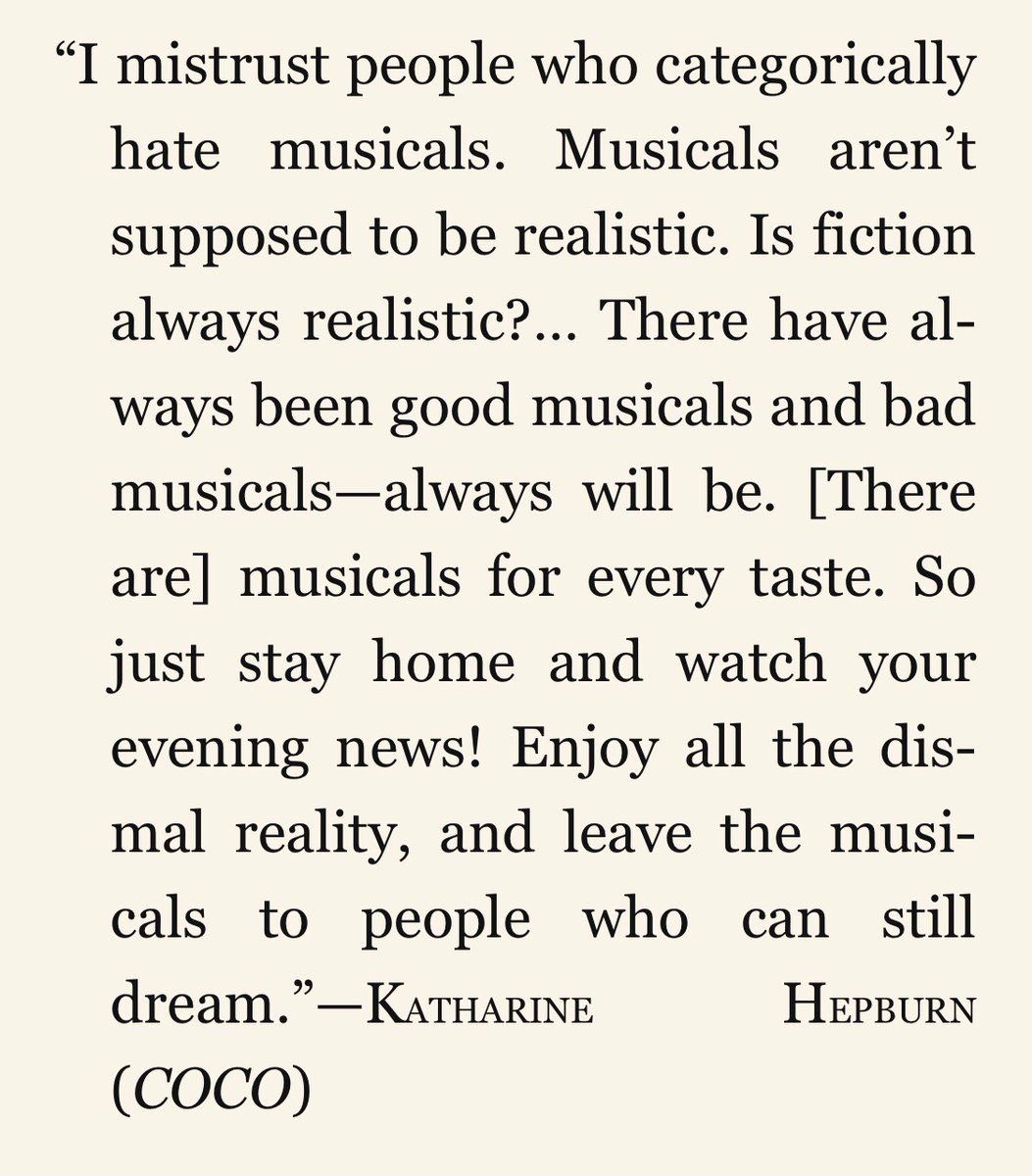 Lots of people around me talking about their dislike for musicals recently. 
Don’t really know what to say, so I’ll leave it to Kathrine…