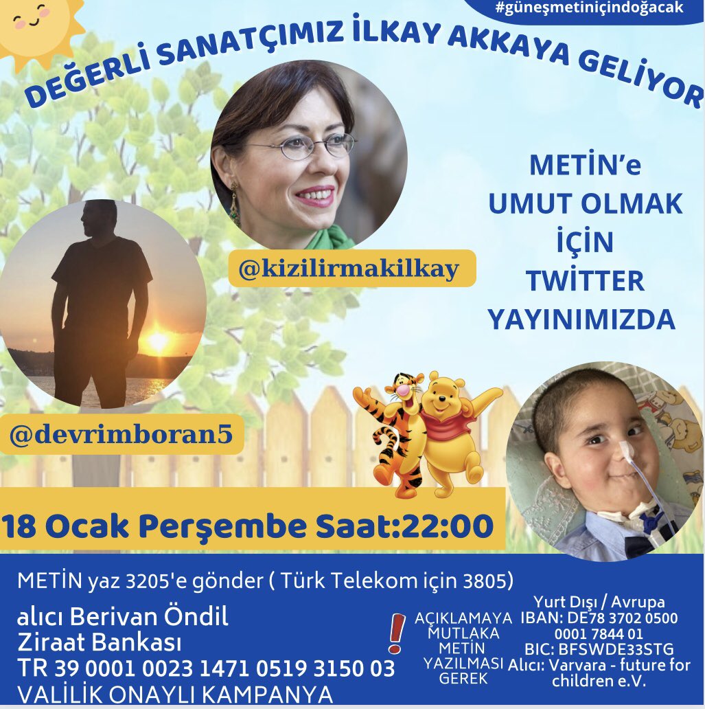 MetineUmutOll's tweet photo. Değerli Sanatçımız Sevgili @kizilirmakilkay 

@devrimboran5 
Moderatörlüğünde
Metin’e Yaşam Mücadelesinde
Destek Olmaya Geliyor ☀️💛

Tüm Gönül Dostlarımızı Bekliyoruz🥰🙏

#Altın #SONDAKİKA 100 Milyon KPSS #ŞahaneHayatım #Pakistan NASA#taten Türkonot https://t.co/ZMGmNBheab