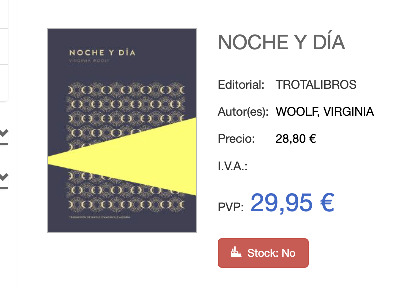 TrotalibrosEd's tweet photo. A la distribuidora ya no le quedan existencias de «Noche y día», de Virginia Woolf. 

Gracias 💙 https://t.co/BLZOIFxQ1A