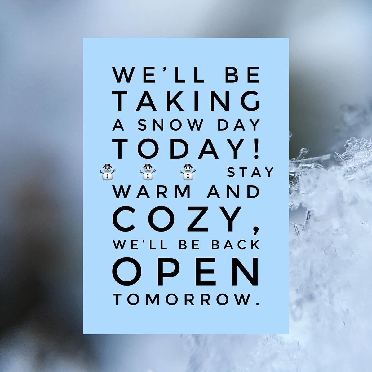MatticksGallery's tweet photo. Good morning! We’ll be staying closed today. Stay warm and cozy and we’ll see you tomorrow ☃️☃️☃️. #happysnowday #shoponline #shopfromhome #yyjsnow #staysafe #boutiquegallery #matticksfarm #yyj #storm https://t.co/obxouFkBSE