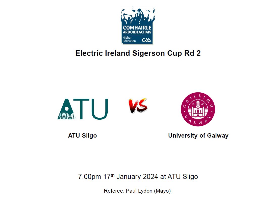 Reminder that the @HigherEdGAA @ElectricIreland #SigersonCup Round 2 game throws in at 7pm tonight @atusligo_ie @KnocknareaArena. Live streaming by @officialgaa only so ignore any other feeds! Chilly conditions but looking forward to a good contest! 🥶👍