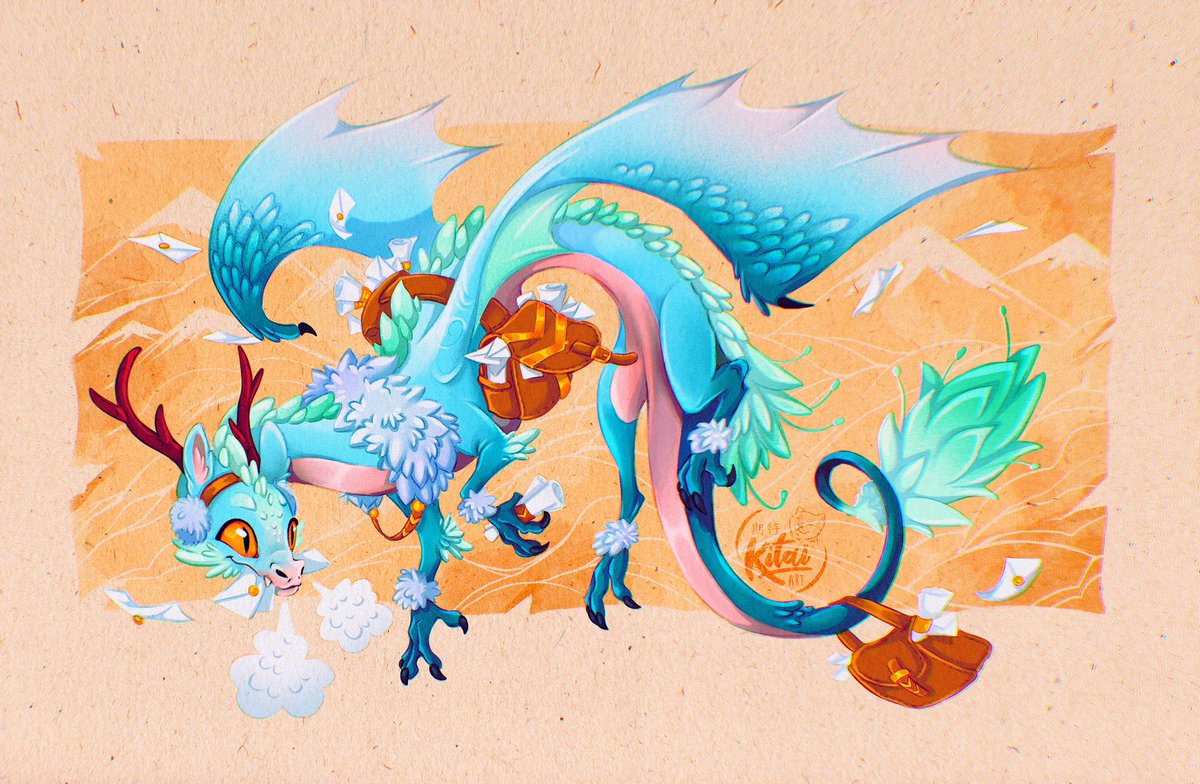 Kitai_Art's tweet photo. My submission for the CDC of January 2024I fell in love with theme so here is my dragon ready to deliver his letters accross the world.
Hope you’ll like it and cheers to all participants ! 😘✨✨

#cdchallenge #characterdesignchallenge #characterdesign #dragon #dragoncharacter https://t.co/82erdn1oXC