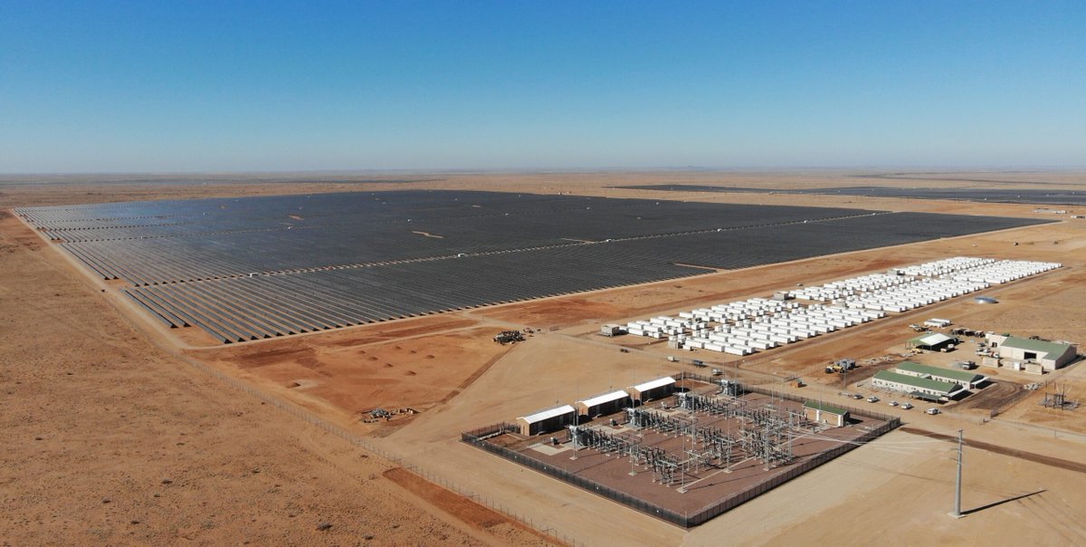 South Africa’s biggest solar array is now online - generating more power than area coal power station: 1,140MWh. The owner of the Kenhardt hybrid solar and battery (pic R) facility in Northern Cape has a 20-year deal to sell electricity to the national grid of power-challenged SA