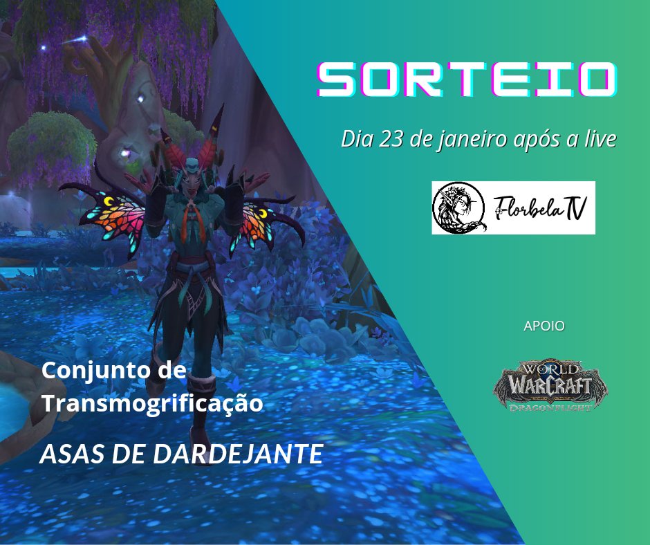 Celebrando "Sementes de Renovação" 🌱 teremos SORTEIO de um Conjunto de Transmogrificação ASAS DE DARDEJANTE 🧚🏽‍♀️

🌱 Siga o perfil @AFlorbela
🌱 Curta a publi
🌱 Retweet a publi
O sorteio será no dia 23/01 no final da live! <a href="/WarcraftBrasil/">WarcraftBrasil</a>
#Wow_Partner #Dragonflight
