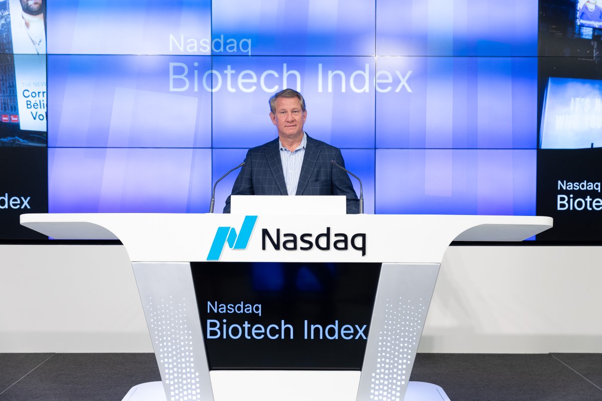 CastleBio's tweet photo. Castle rang in #NationalBiotechnologyMonth last week alongside the many distinguished companies on the @NasdaqExchange Biotechnology Index. DYK? Nasdaq is home to nearly 96% of US-listed #biotech companies. $CSTL CFO Frank Stokes took part in the virtual bell ringing. 🧬🛎️ https://t.co/cibPvaxVCC