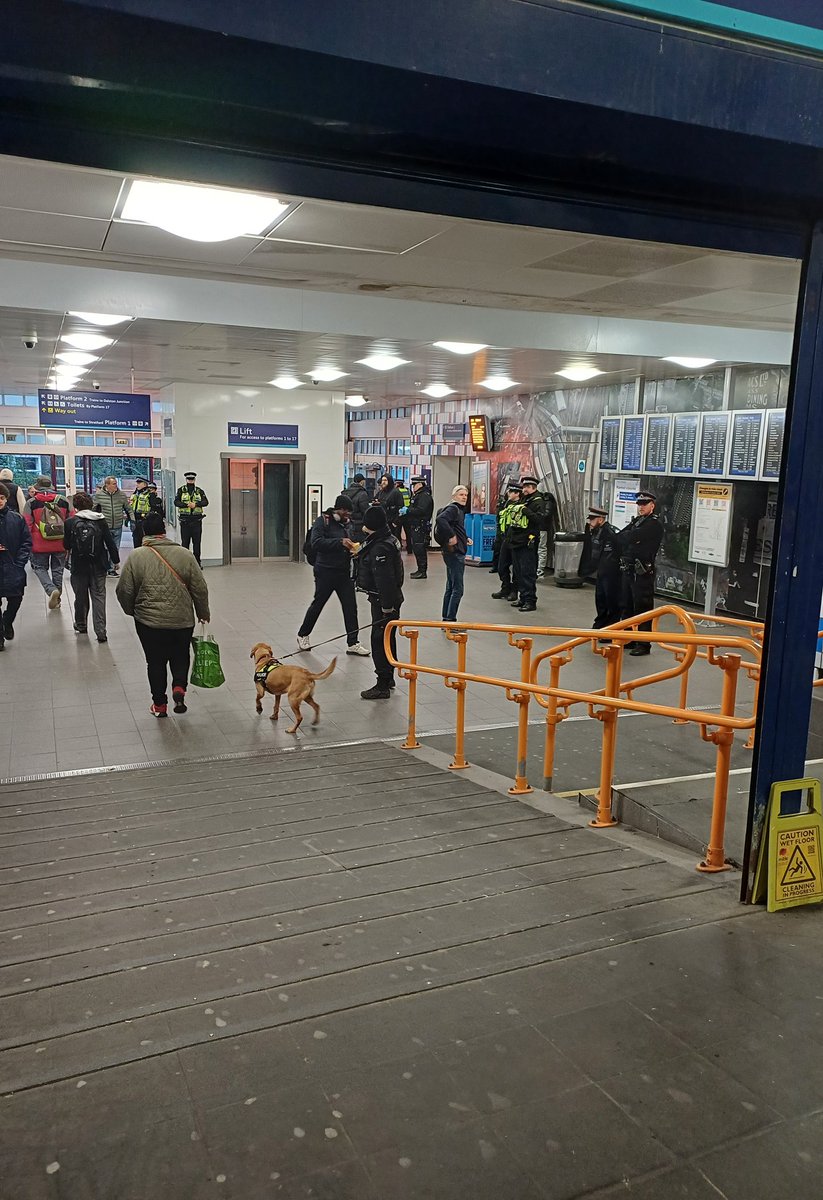 Our officers were at #ClaphamJunction @SW_Help today with Police Dogs Mace & Polly from @BTPDogs We were also joined by @wandbc @Catch22 @RailwayChildren looking out for vulnerable passengers to safeguard. Four arrests were made, with 2 knives taken off the street #JointWorking