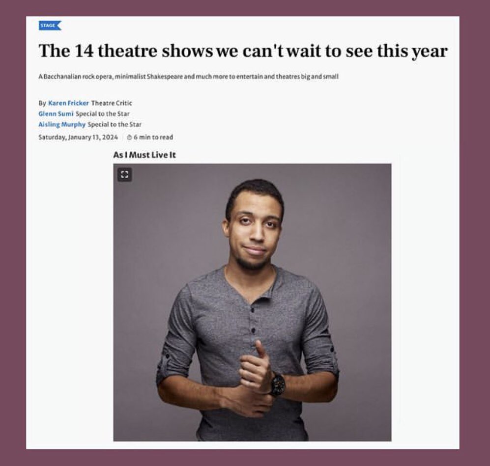 Thanks @TorontoStar @glennsumi @KarenFricker2 & @aisling_murph_ for being just as excited for @lareece93’s As I Must Live It as we are! Limited seats for each show so we recommend booking tix now: passemuraille.ca/as-i-must-live…
