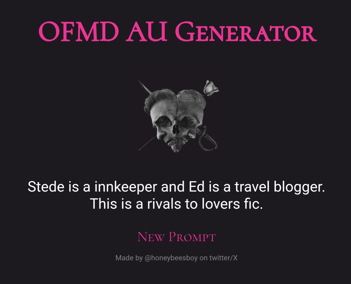 honeybeesboy's tweet image. 🎉 INTRODUCING

the online OFMD AU Generator! many of you received printed copies of this if you were at mcm comic con london. now it's online for everyone to have a play with!

if you want to, QRT with your results! 😊

🔗 : perchance.org/ofmdau

#SaveOFMD #OurFlagMeansDeath