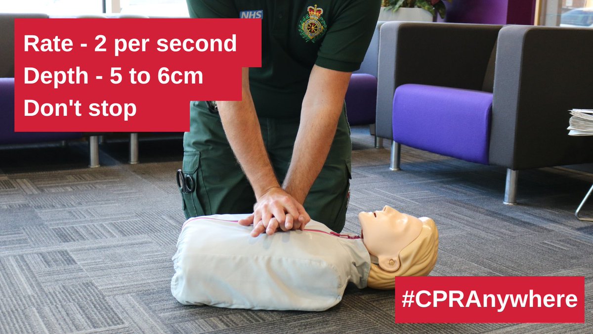 A person could go into cardiac arrest anywhere, at any time. If you see this happen, call 999 and start CPR straight away. Rate - 2 compressions per second Depth - push 5 to 6cm down on the chest Don't stop - until help arrives or the patient regains consciousness