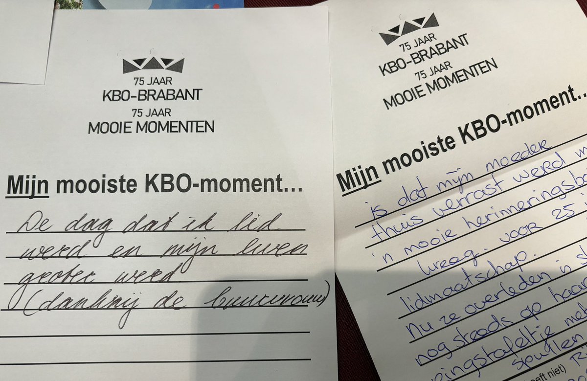 Tijdens de Seniorenexpo in Veldhoven vroegen we leden hun mooiste KBO-moment op te tekenen. <a href="/adrivanesch/">Adri van Esch 🇳🇱🇪🇺🇺🇦🇨🇦🏳️‍🌈</a> 👍 Een paar ontroerende reacties ➡️