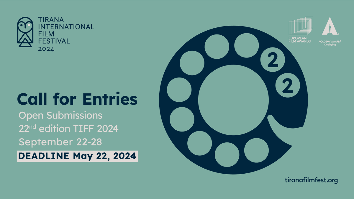 The call for entries for the 22nd edition of Tirana International Film Festival 2024 is still open! 
TIFF is qualifying festival for the Oscar®, European Film Awards and for the Student Academy Awards®. tiranafilmfest.org <a href="/FilmFreeway/">FilmFreeway</a> <a href="/festhome/">Festhome.com</a>