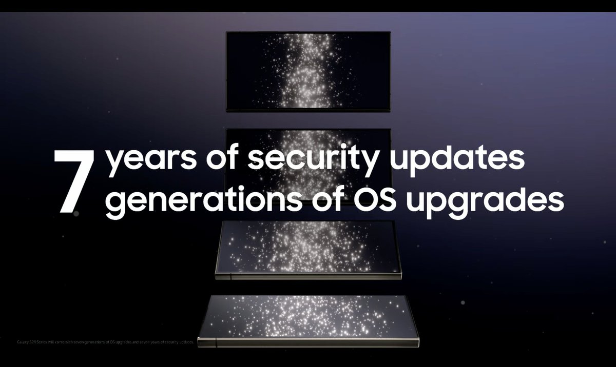 TheTechRhymes's tweet photo. 7 years of Android Updates to all S24 series. #SamsungUnpacked https://t.co/saAJKfOFyt