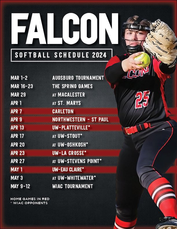 The 2️⃣0️⃣2️⃣4️⃣ Falcon Softball schedule has dropped ⤵️ Let the countdown to March 1 begin! 🗓️ bit.ly/3HkZMif #Team41 | #SoarWithUs