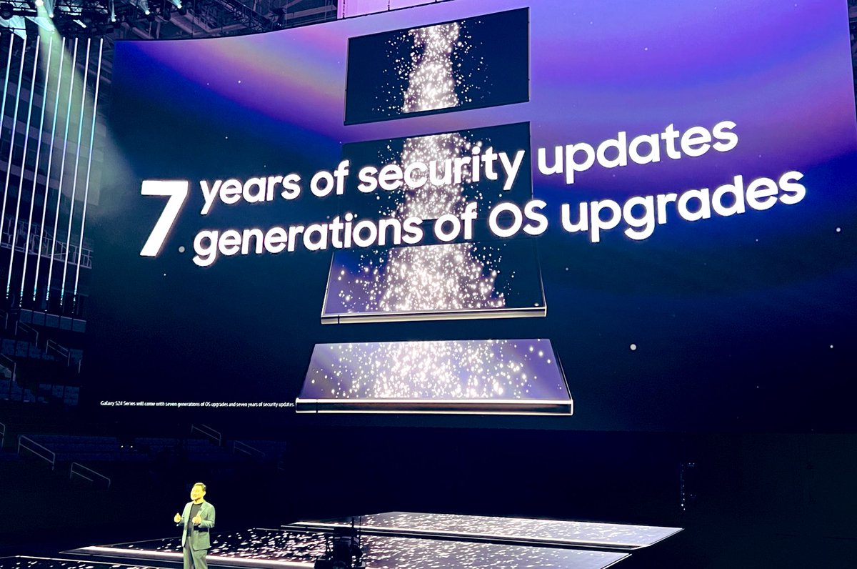 That’s massive! Samsung’s President and Head of MX Business - TM Roh says that the Samsung Galaxy S24 will support 7 years of upgrades! #SamsungUnpacked @SamsungSA