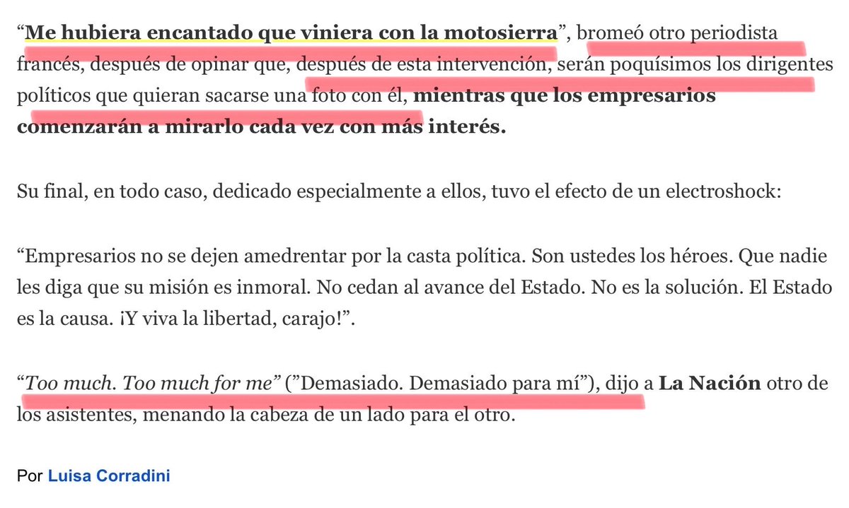 icevainillaice's tweet photo. La nota de La Nación sobre Milei en Davos:
- El lugar era pequeño y la mitad de las sillas estaban libres.
- Estupor, sorpresa, risas y burlas.
- Vergüenza https://t.co/xlmClcI8vp
