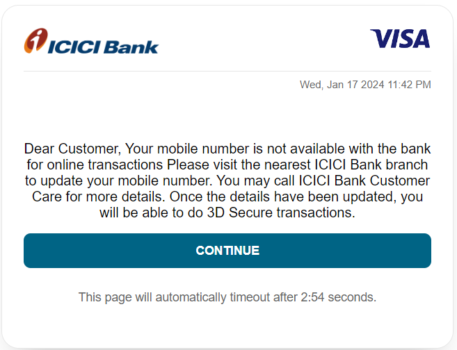 Shrewdsri's tweet photo. @ICICIBank_Care @ICICIBank @Visa @Visa_IND  Getting the below error while trying to make payment in Amazon with both of my icici cards. My mobile number hasn't been updated for years and was able to place orders few days back successfully. Can u share when issue will be fixed ? https://t.co/FVdkAVvaE7