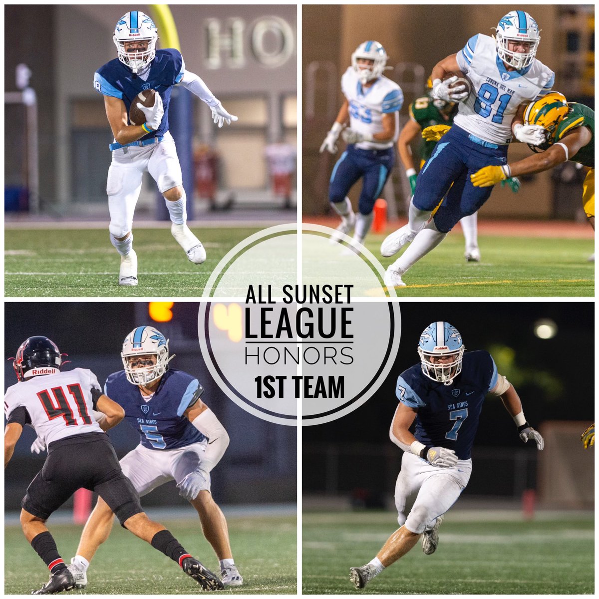 All Sunset League 1st Team recipients! Much deserved, congratulations fellas. Proud to be a Sea King! 🔱 🏈 #8: Russell Weir #81: Zach Giuliano #5: Michael Lynch #7: Colin Pene Photos : David Woolbert #sunsetleague #cifssfootball #goseakings🔱 #socalfootball #brotherhood