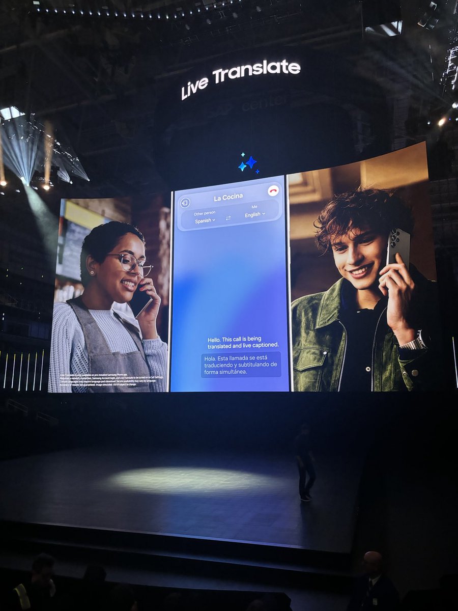 JeffFieldhack's tweet photo. Real-time live translate no matter what phone (mobile or landline) the other person is using. Currently, 13 languages. Device remembers personal language setting. Works for text messages, too. Easy n seamless. #counterpointtr #samsungunpacked https://t.co/BGRDGaaAdl