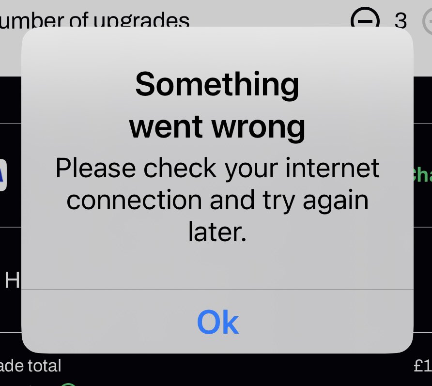 piersoneill's tweet photo. @SeatfrogHelp I’m trying to buy an upgrade and keep getting this message. My wife has tried also with the same results. We’ve tried different WiFi and 4G / 5G with the same result. Any ideas? https://t.co/Gj9lVV3zzD