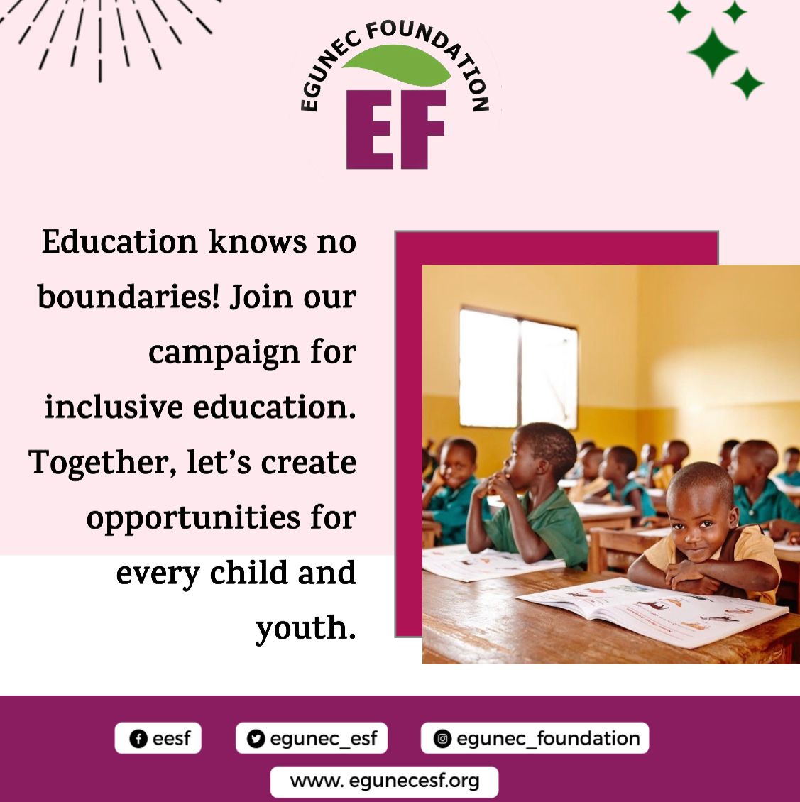 egunec_esf's tweet photo. Education knows no boundaries! Join our campaign for inclusive education. Together, let’s create opportunities for every child and youth.

#community #love #support #family #fitness #nonprofit #education #motivation #health #charity #instagood #life #supportlocal #volunteer https://t.co/eYY9UtmFpv