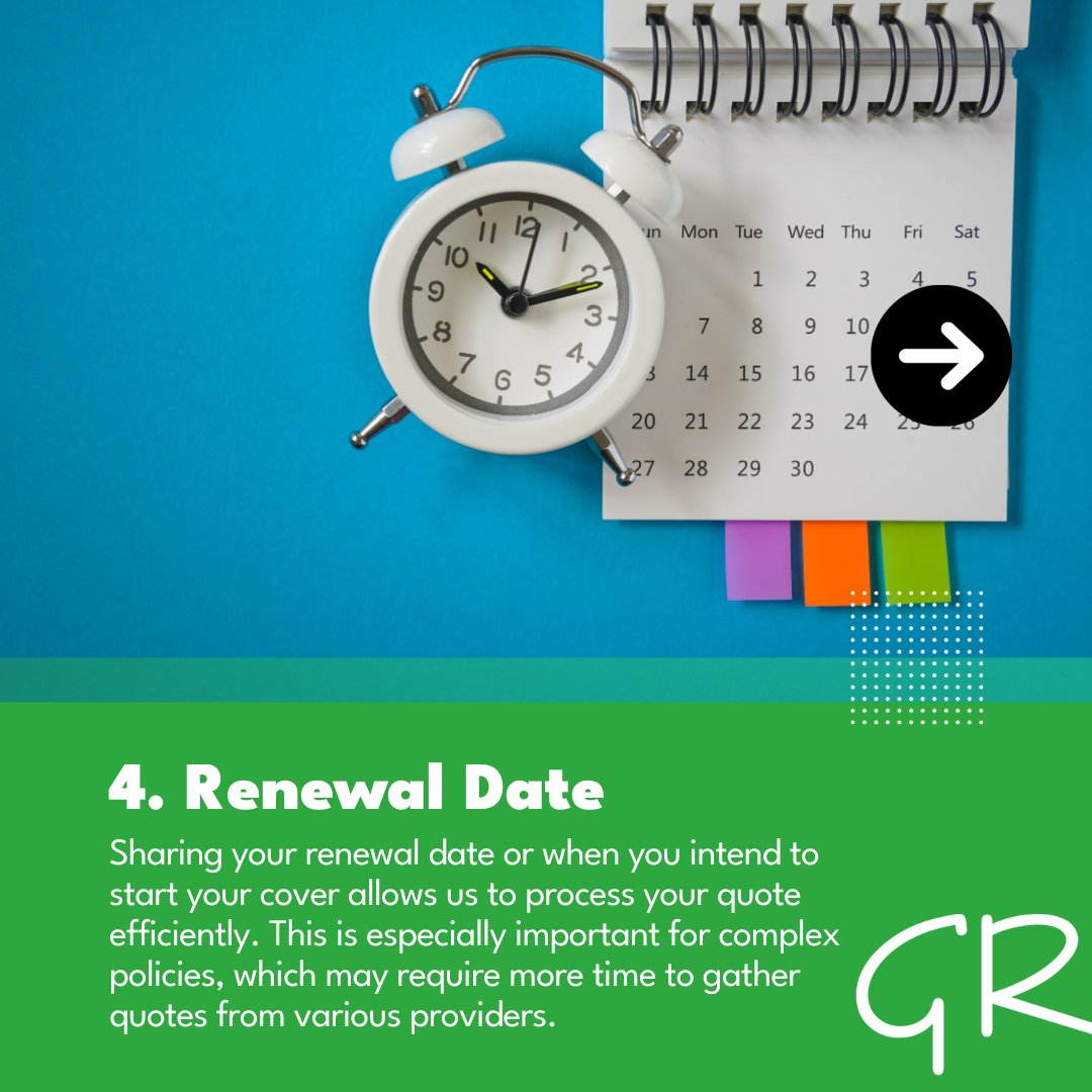 GreenlandsIns's tweet image. 4 Things you can provide us with to help us get the best quote for you!

1️⃣Existing Schedule
2️⃣Accurate Premium Target
3️⃣Up-to-Date Sums Insured
4️⃣Renewal Date

#ThinkInsurance #ThinkGreenlands
