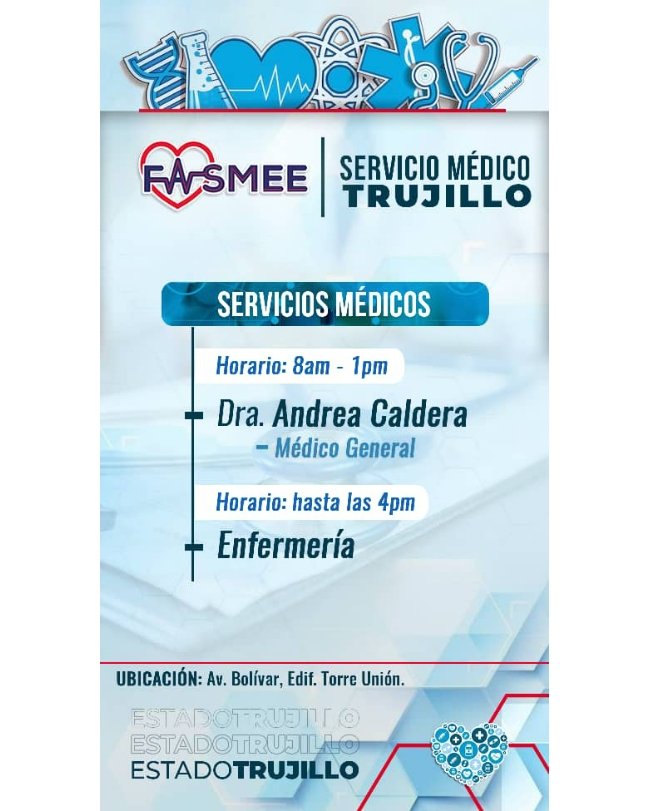 FasmeeTrujillo's tweet photo. Comprometidos con la salud de la familia y de nuestra fuerza trabajadora del Sistema Eléctrico Nacional.
Tu salud es nuestra prioridad.
Vida sana, vida feliz
Siguenos 🤳🏻
Comenta 📲
Deja un Like💙
#salud
#fasmee
#saludsegura
@NestorLReverol
@FasmeeOficial https://t.co/tyUIw6O7WC