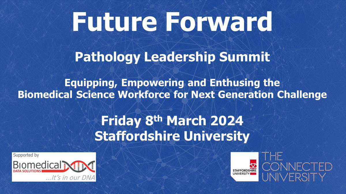 I Calling all #BiomedicalScience #Pathology leaders and practice educators. 

Join us @StaffsUni  on the 8th March 2024 for a pathology leadership summit to discuss how to equip the pathology workforce to face next generation challenge.

Link below ⬇️⬇️⬇️