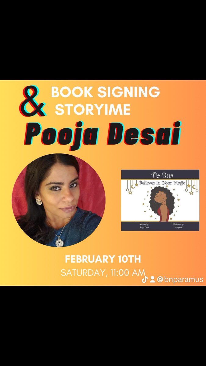 Join us on February 10th at 11am with the lovely Pooja Desai, also known as Tia Bua, for a Storytime and signing event!

Make sure to carve out time for this special event!

#bnnews #paramusstorytime #njnews #childrensbooks #njnews12 #storyteller