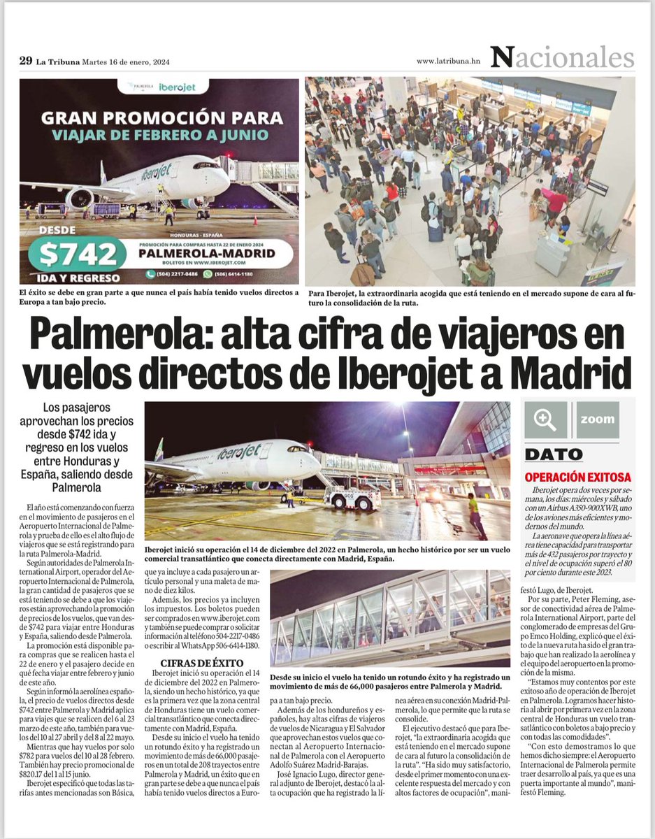 EmcoHolding_'s tweet photo. ✈️ Palmerola: alta cifra de viajeros en vuelos directos de Iberojet a Madrid

El año está comenzando con fuerza en el movimiento de pasajeros en Palmerola y prueba de ello es el alto flujo de viajeros que se está registrando para la ruta Palmerola-Madrid https://t.co/cgc6NT8P9C