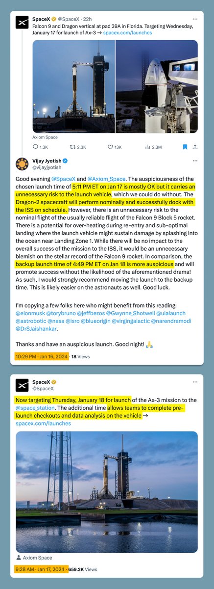 vijayjyotish's tweet photo. Here's the current prediction timeline for the @SpaceX @Axiom_Space launch. https://t.co/zJQz1AhEIb