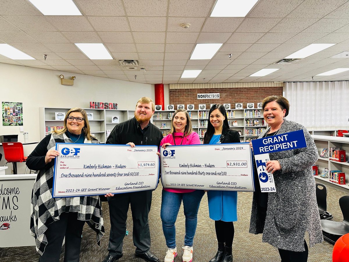Hudson_Hawks's tweet photo. Today we had a visit from the Garland ISD Education Foundation! They awarded grants to four of our staff members. Congratulations to our staff members and a big thank you to the Garland ISD Education Foundation! #SoarHawksSoar @GISD_Foundation https://t.co/KSAehdfB5d