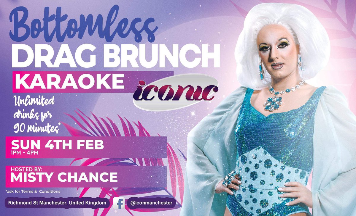 My first Drag Brunch of the year is Karaoke themed! 🎤 
Sunday February 4th, £30pp, unlimited drinks 1:30pm-3pm, message the @IconicBarMCR page for tickets 🥂 #dragbrunch #sunday #gayvillagemanchester #canalstreet