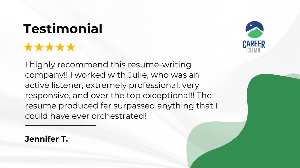 ⭐⭐⭐⭐⭐ 
Thank you for this recommendation, Jennifer!

bit.ly/47DNw7Y  

#CareerClimb
