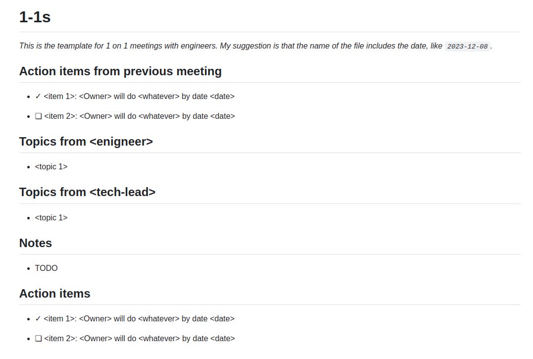 arrayexception's tweet photo. After trying several templates for the 1-on-1s w/ my teams during the past 5 years, I've been able to compile the one that I use nowadays🧵👇
#optimistengineer #techlead #engineermanager #softwareengineering #resources #softwaredevelopment #developer #platformengineering #coding https://t.co/8mTEViWp0d