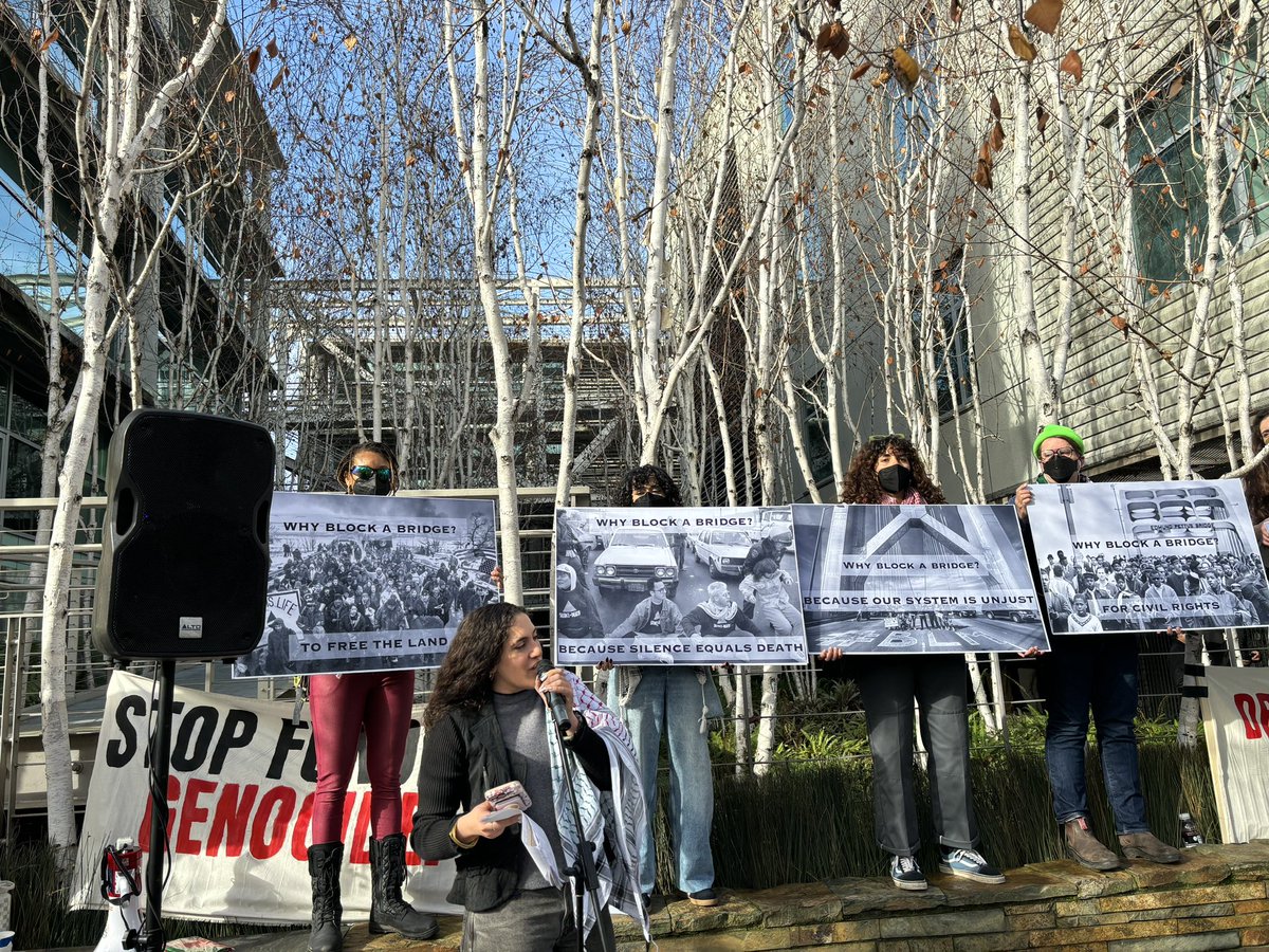 We’re at SF District Attorney Jenkins’ office today to tell her to #DropTheCharges against the #BayBridge78, a group of people arrested during a direct action to shut down the Bay Bridge protesting the ongoing genocide against Palestinians in Gaza. #CeasefireNow #FreePalestine