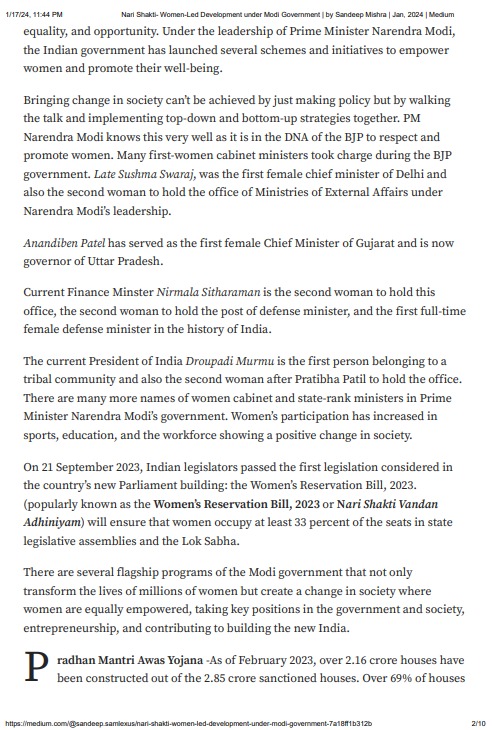 SandeepM_UN's tweet photo. My latest article on Nari Shakti- women led development under Modi government. (In Hindi soon)
@narendramodi @nsitharaman @TawdeVinod @samrat4bjp @myogiadityanath @Shehzad_Ind
@BJP4India @BJP4Bihar

#NariShakti #womenReservationBill
#UjjawalaYojana #PMAY #Jandhan

https://t.co/Zh4AGheeu6