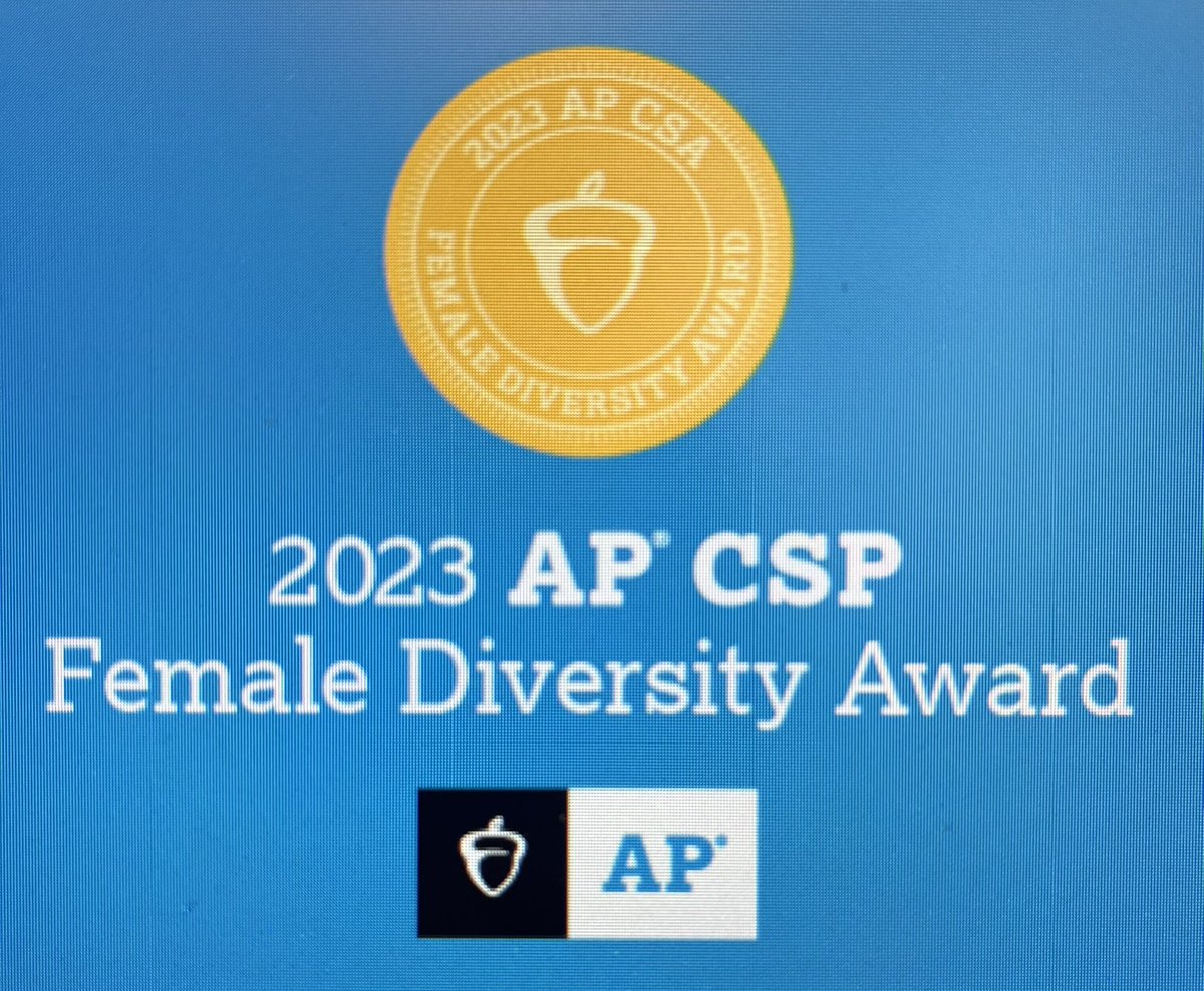 Pae_AllentownHS's tweet image. AHS is proud to be a recipient of @CollegeBoard’s Female Diversity Award for AP Computer Science Principles.  Research supports female students who take #APCSP are more than five times likely to major in computer science in college. 
Redbird Pride!
