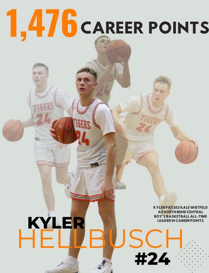 Congratulations to <a href="/kylerhellbusch1/">Kyler Hellbusch</a> on setting and growing a new career scoring record at North Bend Central. The previous record was held by a former great player in Kale Wietfeld. Great accomplishment for Kyler with the help of some great teammates along the way! #tigers