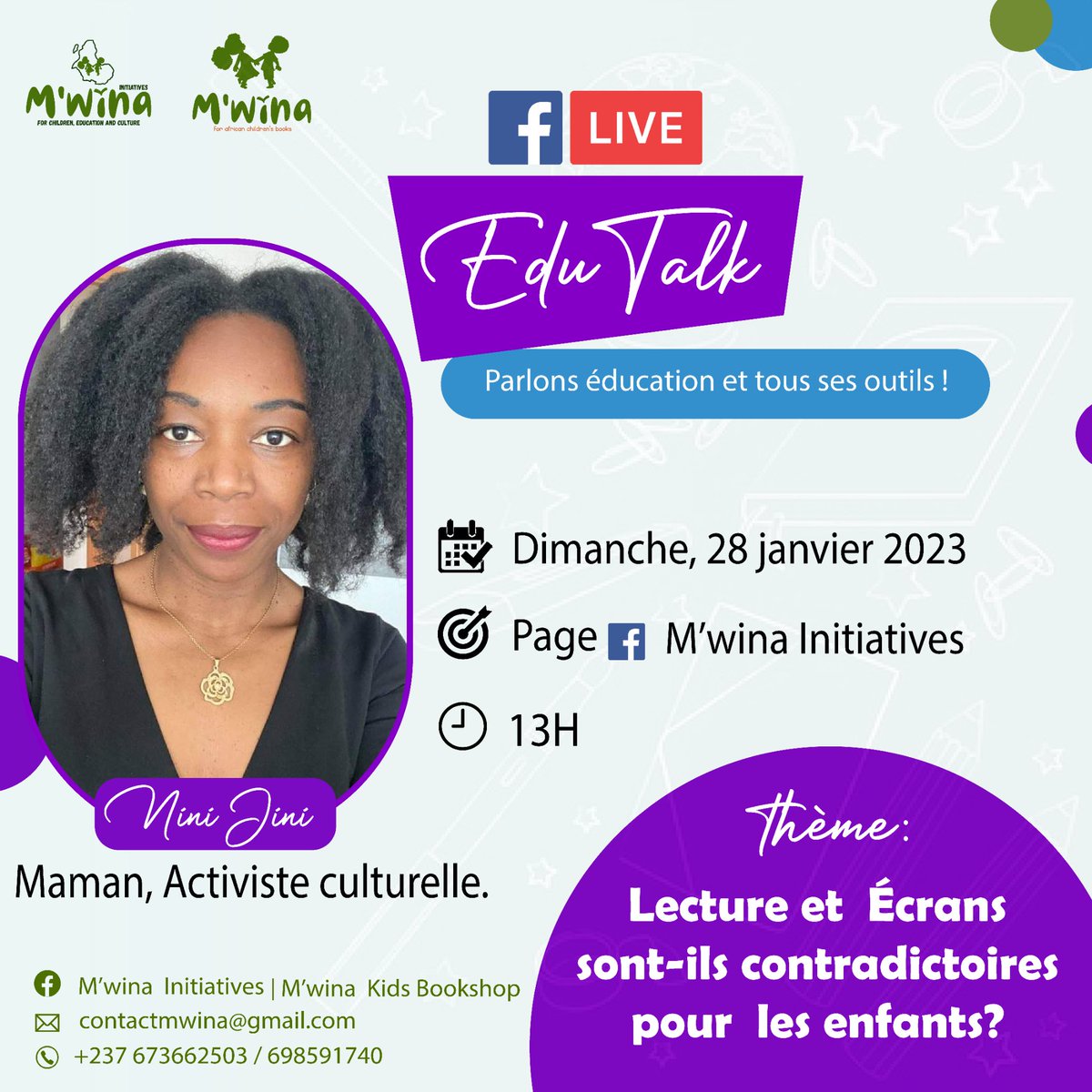 Nadine_Mek's tweet photo. This year, M'wina is launching a new program: Edu-Talk!
Each Month, we will a choose a relevant topic around education and invite an expert ou a parent to share taughts and experiences on our Facebook page.
Stay tuned for our first session this January, 28, 2024.
#Mwina https://t.co/WX6GxFDdkj