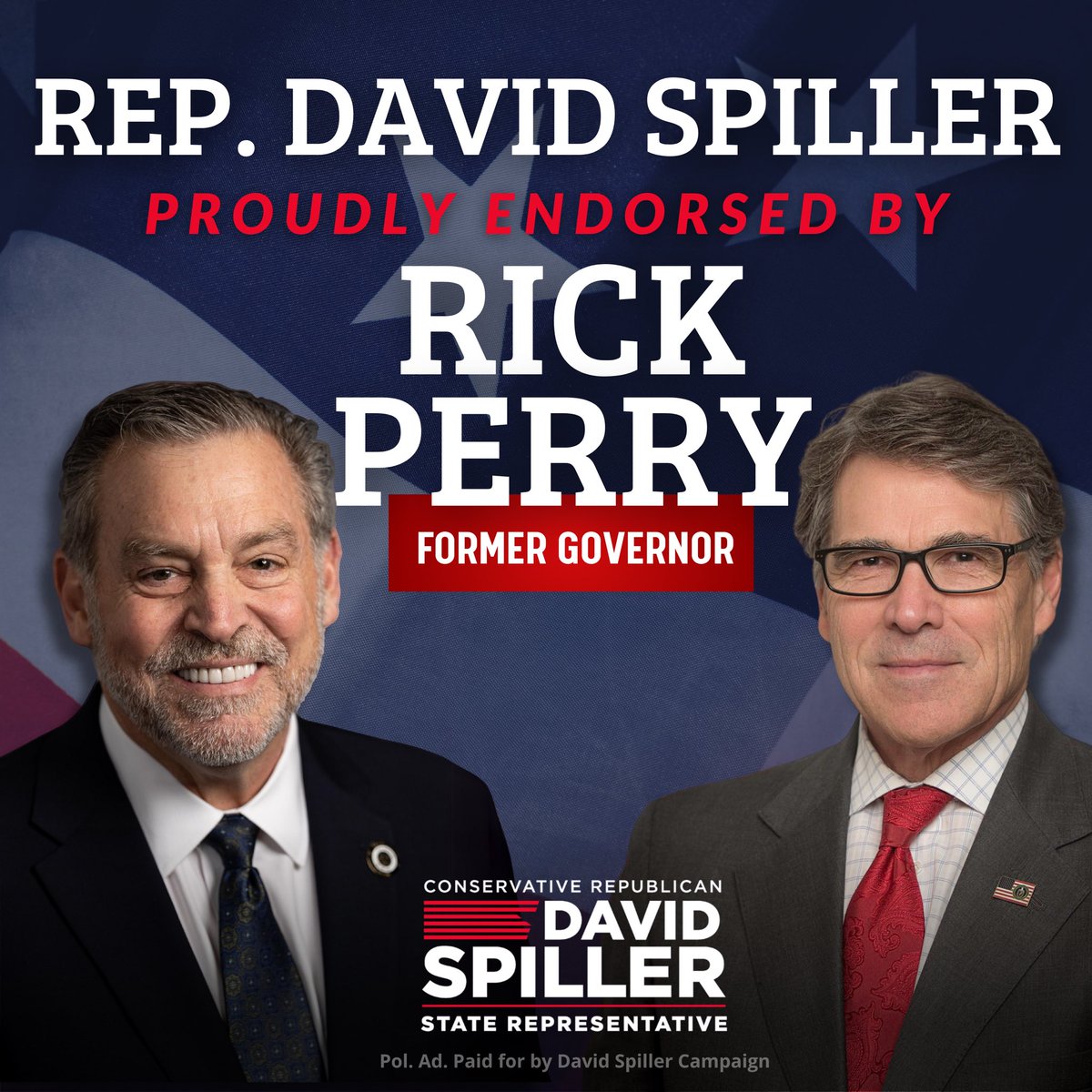 It is an honor to be endorsed by Former Governor Rick Perry. As State Representative for HD-68, I am committed to advancing and defending the conservative principles, values and beliefs of our district. I humbly ask for your vote to continue our great work in Austin. #txlege